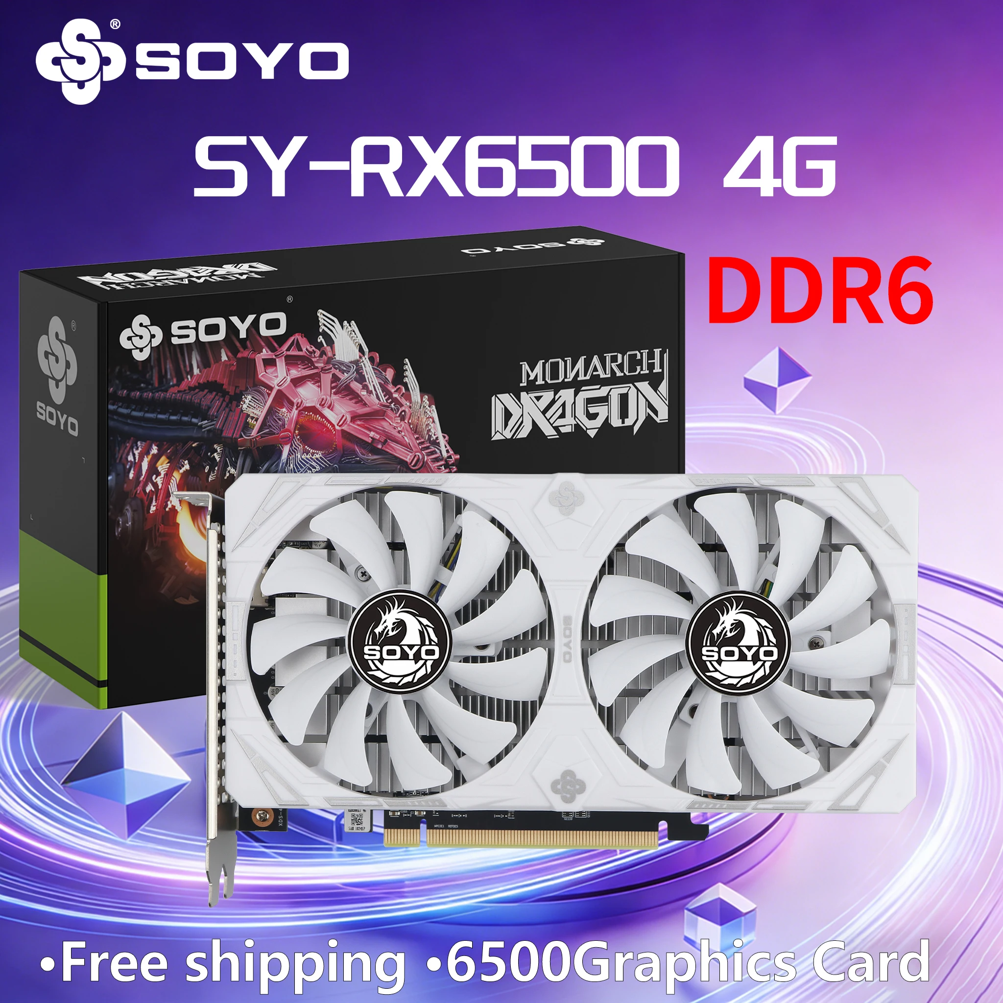 Tarjeta gráfica para juegos AMD Radeon RX6500XT de 4GB, memoria SOYO GDDR6, PCIE4.0x4, tarjetas de vídeo para ordenador de escritorio, HDMI DP, 64 bits, 6 pines, ATI 6NM
