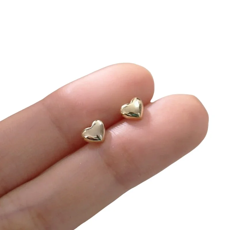 Small Gold Color CCB Smooth Heart Stud Earrings for Female Punk Temperament New Simple Trend Jewelry Wholesale Girl Gift