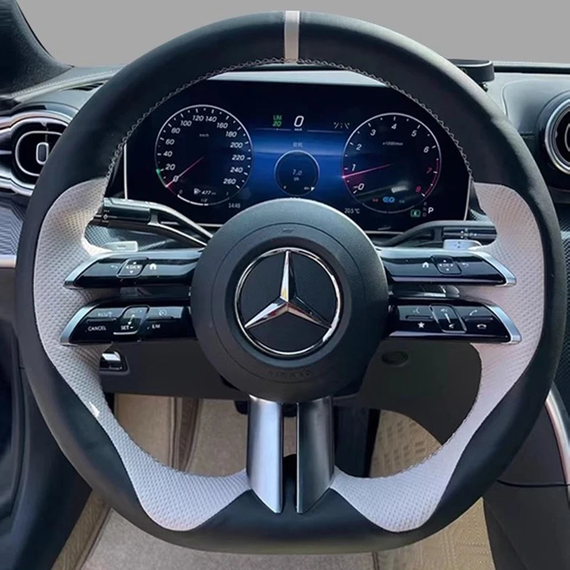 

Для Mercedes Benz AMG GT E63 EQE 43 53 SL43 SL55 C260, прошитый вручную черный, белый цвет, чехол на руль автомобиля из натуральной кожи