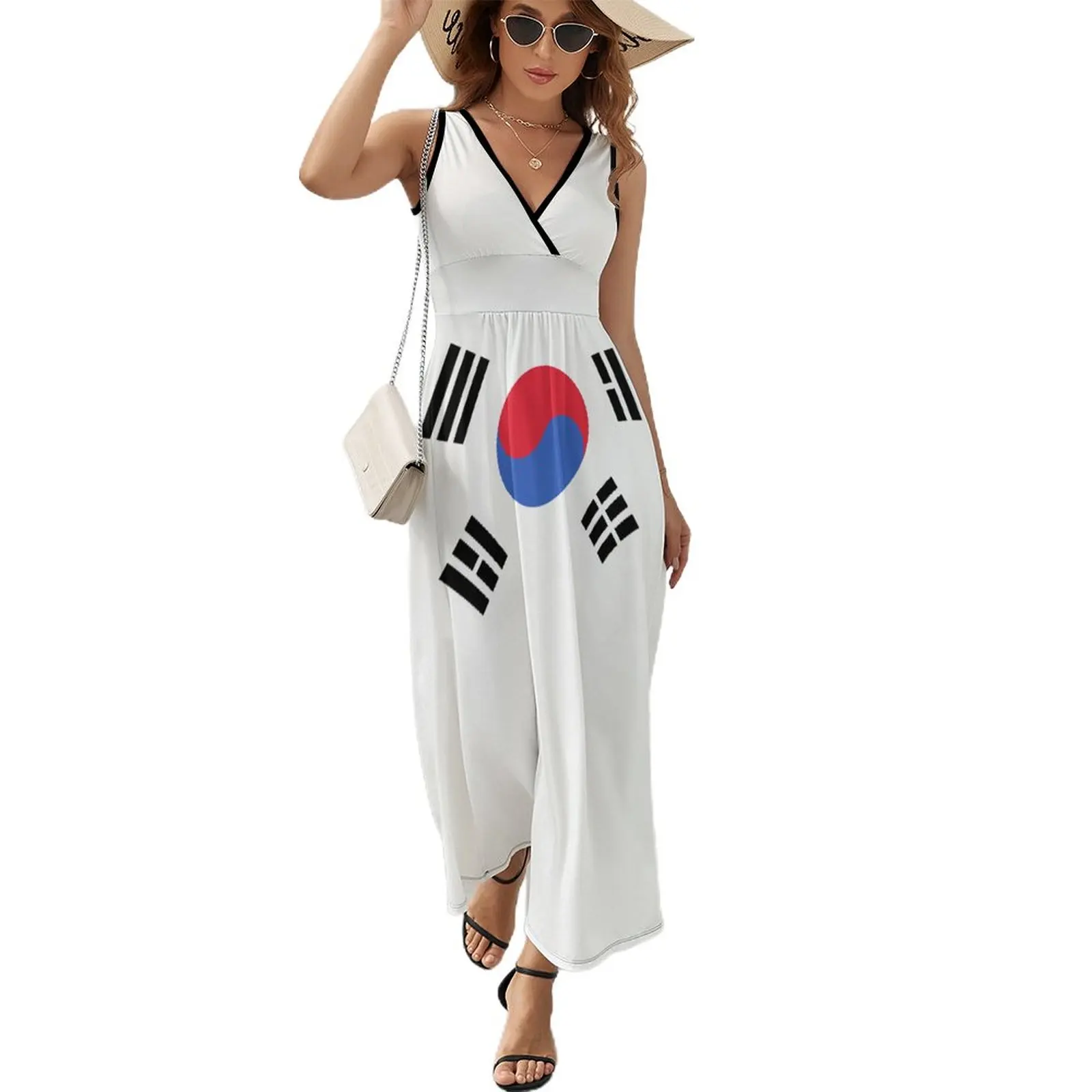 Korea Flag Dress Spring Street Wear Bohemia Long Dresses Female Sleeveless Custom Vintage Maxi Dress