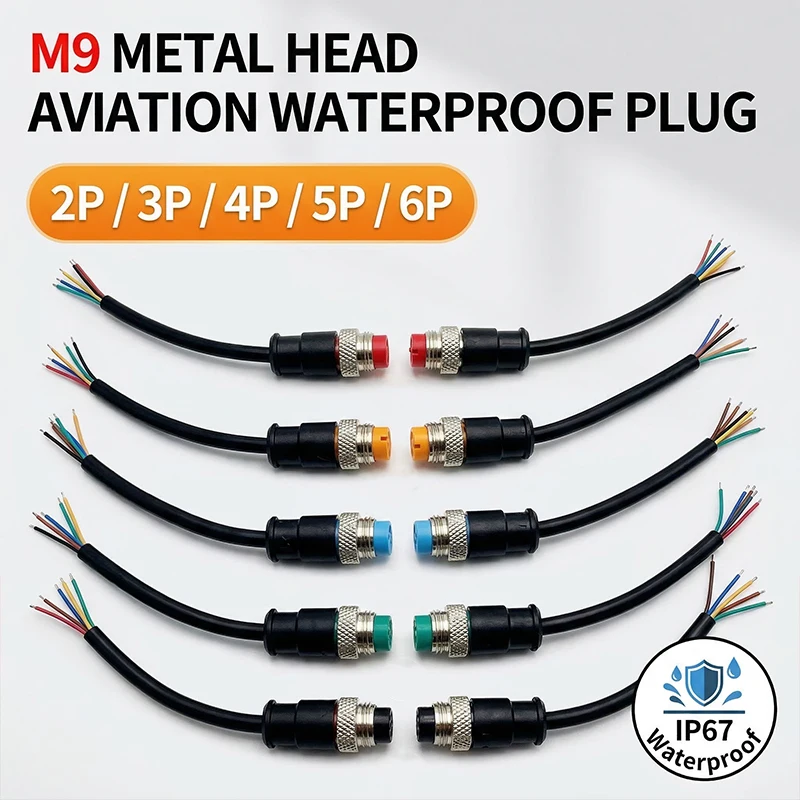 20個入り-m9-2-3-4-5-6ピン-dc電動自転車用バットジョイントプラグ-防水メスオスコネクタ-配線スクーターブレーキケーブル-20cm