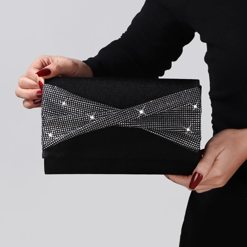 

Новинка 2025 года, модная вечерняя сумка со стразами и бантом, роскошная блестящая сумка с бриллиантами, элегантный клатч для банкета, ужина, вечеринки, свадьбы, цепочки