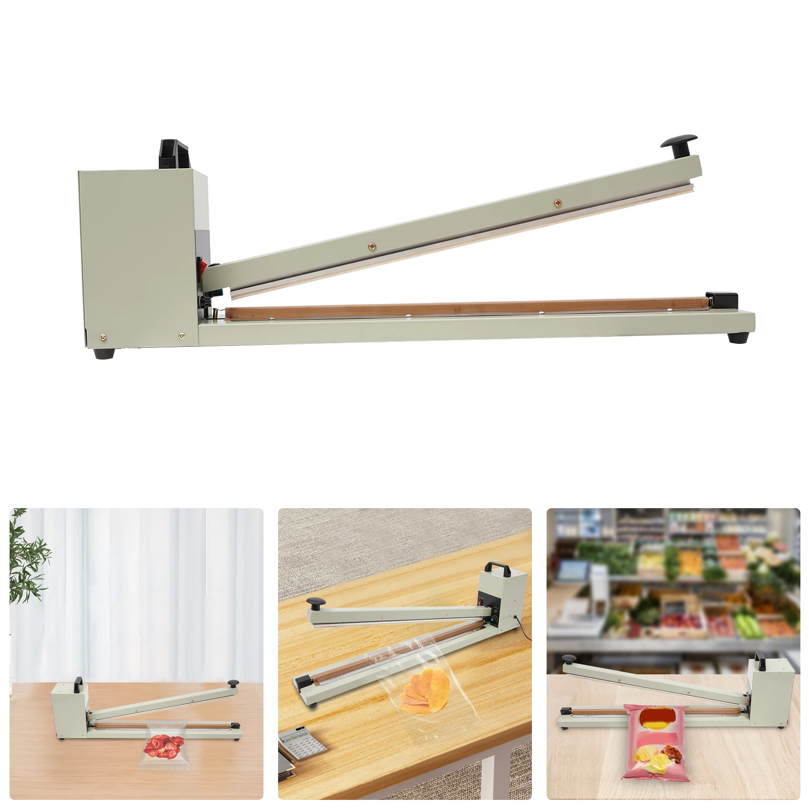 600mm Hand-Impulsschweißgerät, 750W Tragbare Manuelle Heißsiegelmaschine mit 8 Einstellbaren Temperaturstufen für Zuhause, Küche, Bäckerei & Supermarkt