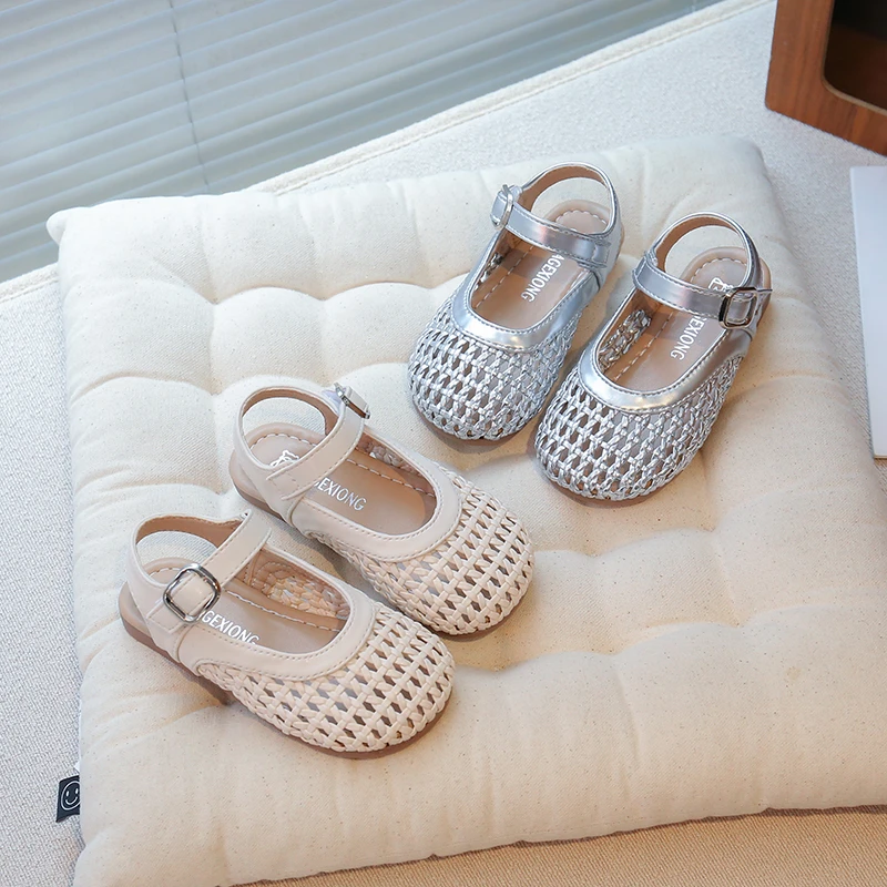 Girls Weave Mary Jane Sandals Breathable Children Hollow Out Sandals Soft Sole Kids Summer Casual Shoes Toes Capped 2026 New