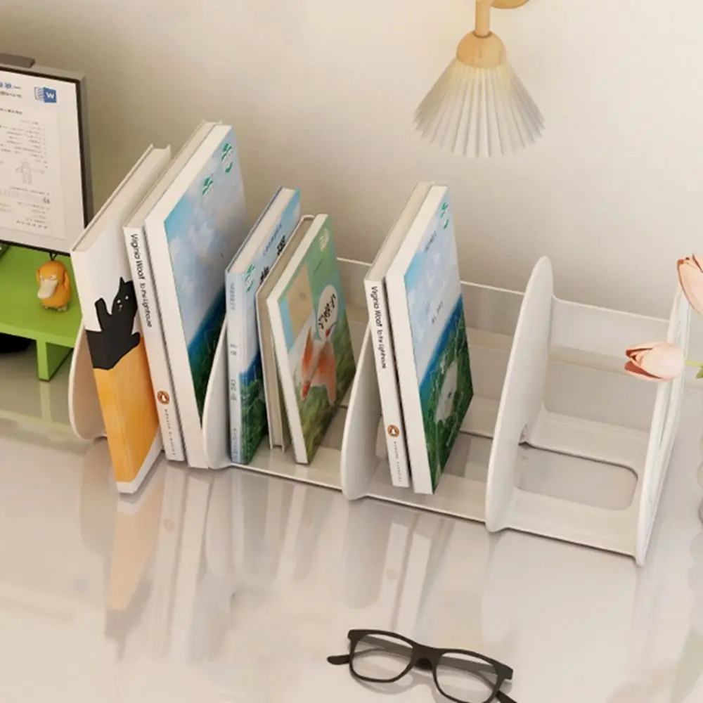 

Simple Plastic Desktop Book Stand Save Space Transparent Student Book Shelf with Handle Divided Book Stand Office