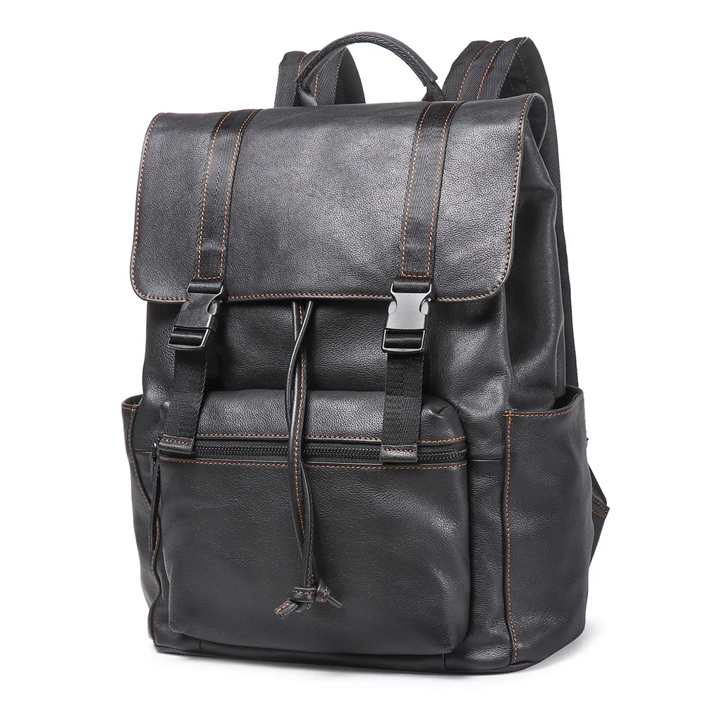 Nesitu High Quality A4 Vintage Black Top Grain Genuine Leather 14'' Laptop Women Men Backpack Cowhide Male Travel Bag M30281
