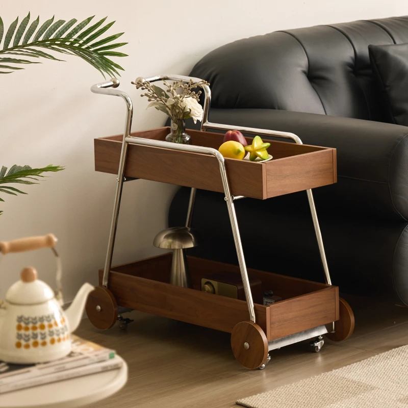 Double-layer Storage Holders Sofa Coffee Tables Home Trolley Table Sofa Side Move Wheel Living Room Snack Storage Rack Cabinet