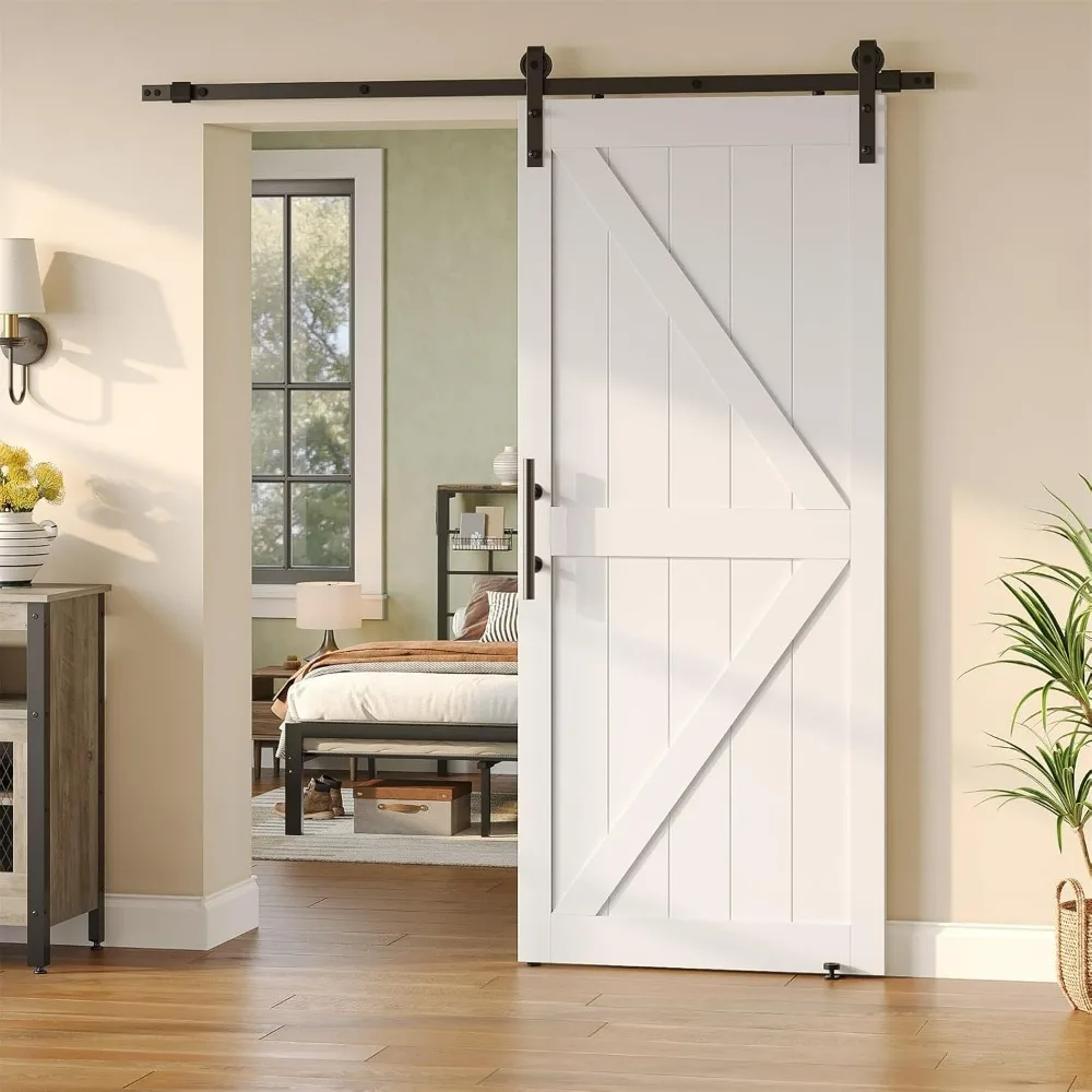 

36inx84in Sliding Barn Door with 6.6FT Barn Door Hardware Kit & Handle Included,Solid Barn Doors Slab Covered with Water-Proof