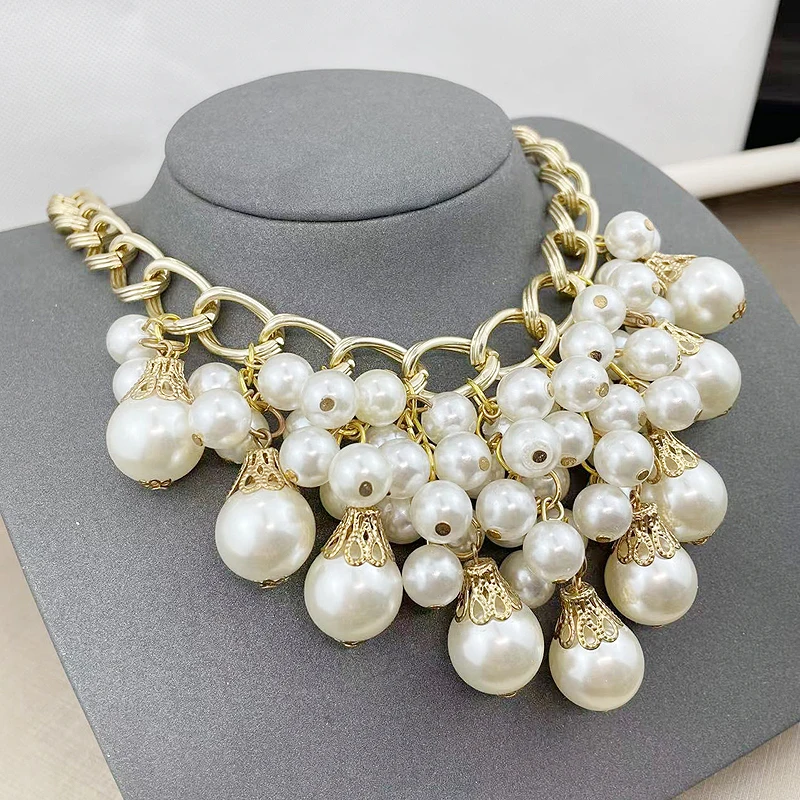 fnaf 2 rupee item Chunky Big Pearl Pendants Statement Necklaces Collar Hombre Vintage Sweater Christmas Necklace For Women