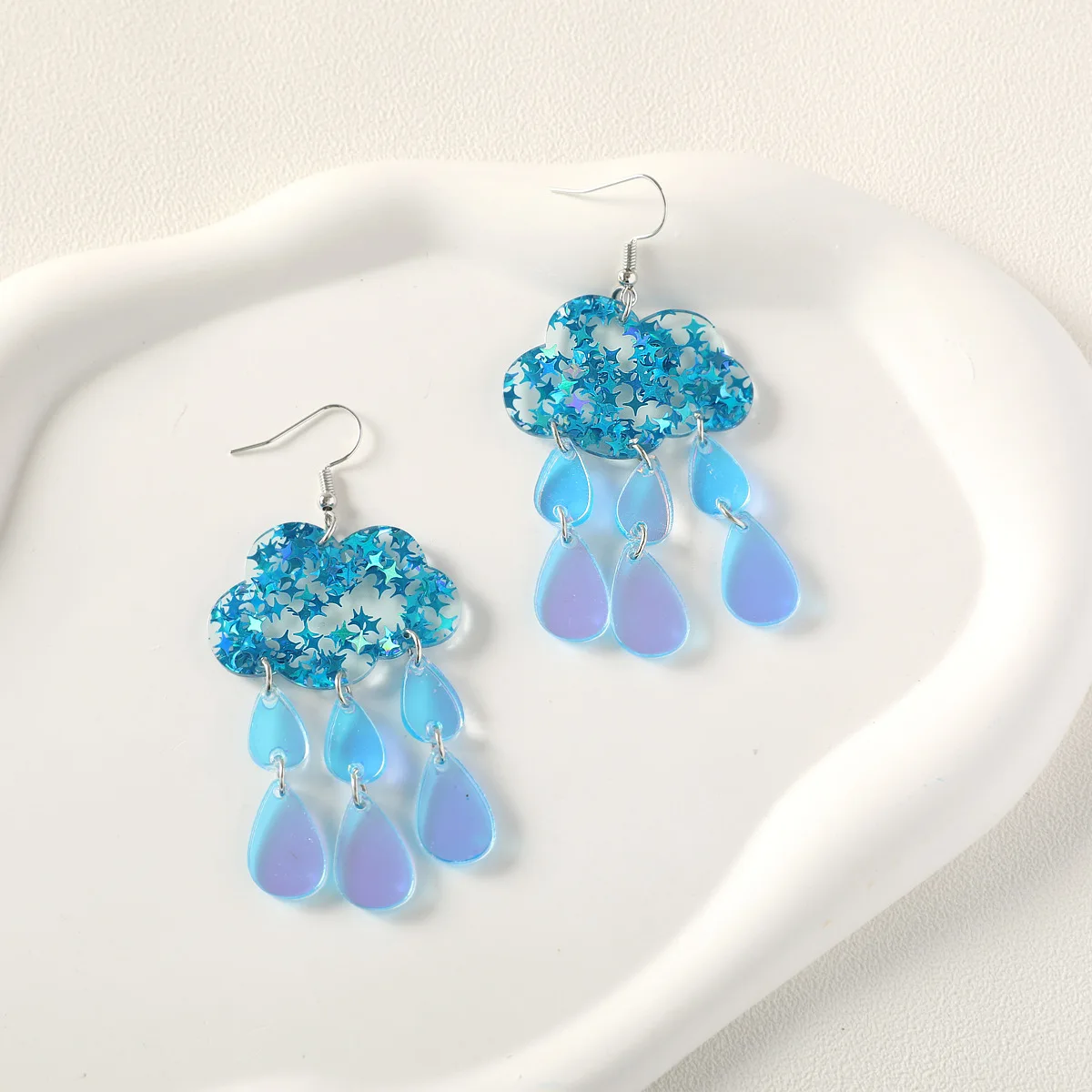 YAOLOGE Exaggerated Fun Sequin Star Clouds Water Droplets Lightning Earring Mood Weather Women\'s Acrylic Material Eardrop