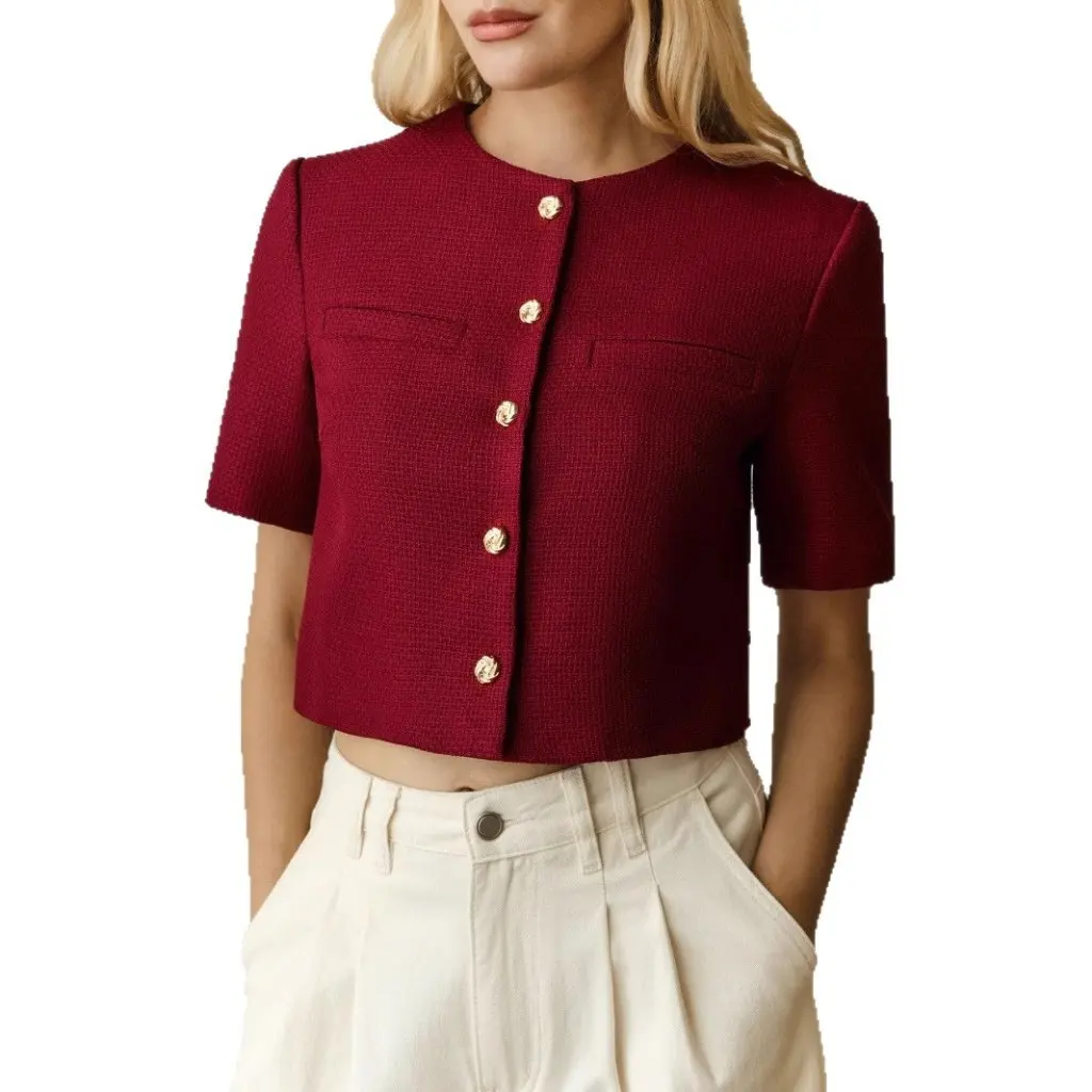

Women's Elegant Short Suit Jacket round Neck Breasted Style European American Summer Autumn New Fashion for Women