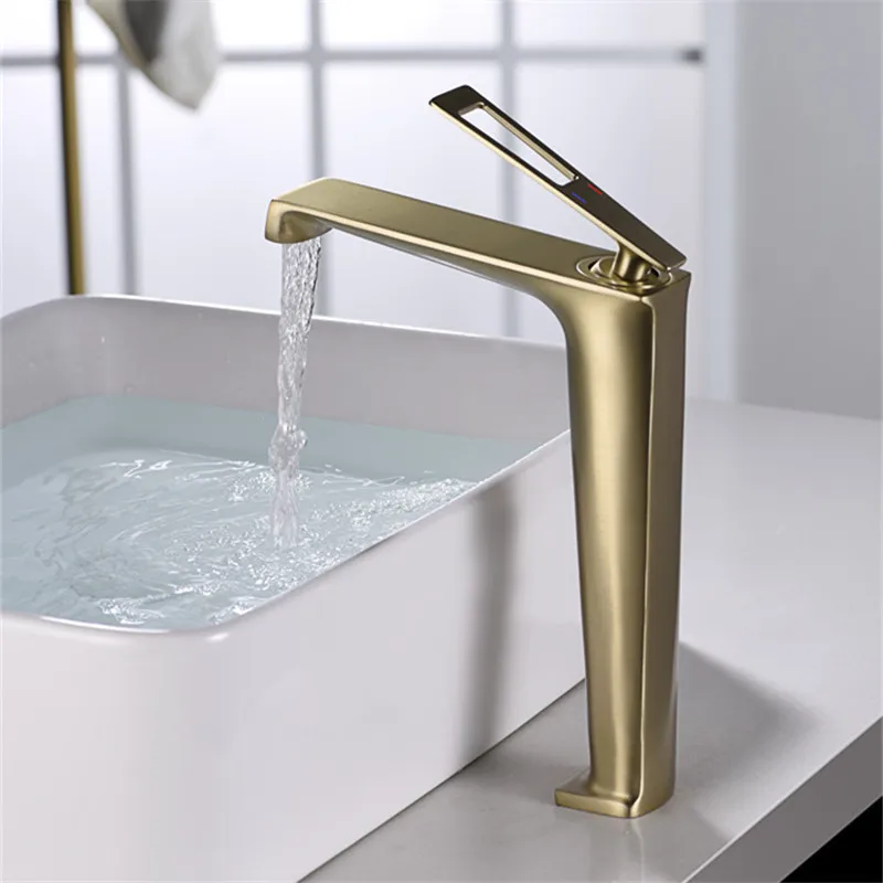 

Brushed Gold Bathroom Basin Faucet Solid Brass Hot & Cold Sink Mixer Tap Single Handle Lavatory Crane Deck Mount Gun Grey/Chrome