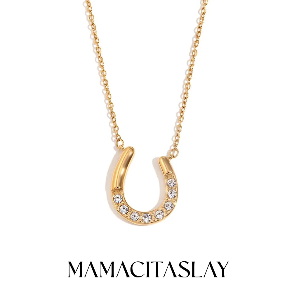 MamacitaSlay 18K banhado a ouro brilhante ferradura em forma de U pingente O-chain colar de aço inoxidável feminino joias no pescoço