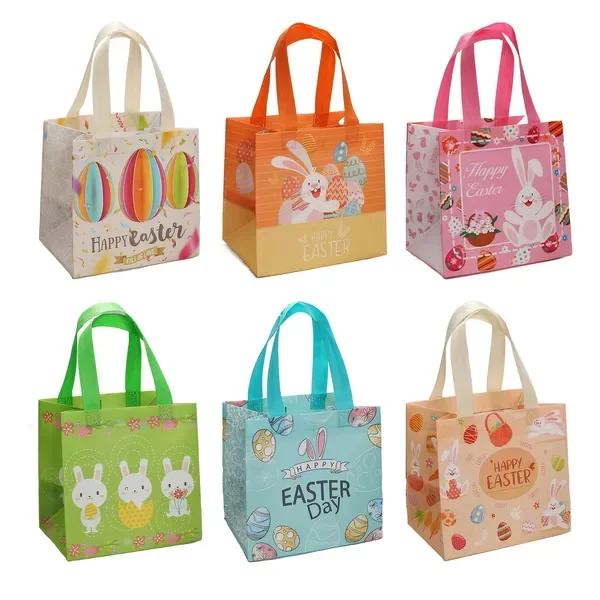 Bolsas de Regalo de Pascua (6 Piezas); Bolsas de Mano de Pascua Reutilizables con Asas, Bolsas de Tela No Tejida para Compras, Bolsas de Conejito y Huevo de Pascua