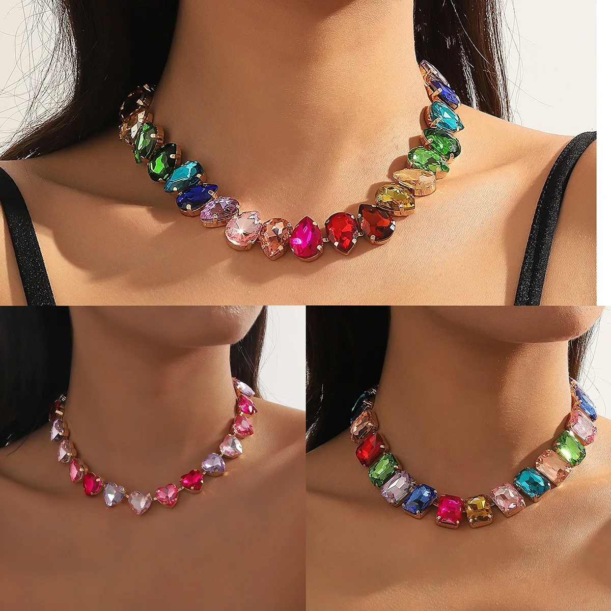 

Vintage Light Luxury Colorful Full Rhinestones Tassel Necklace