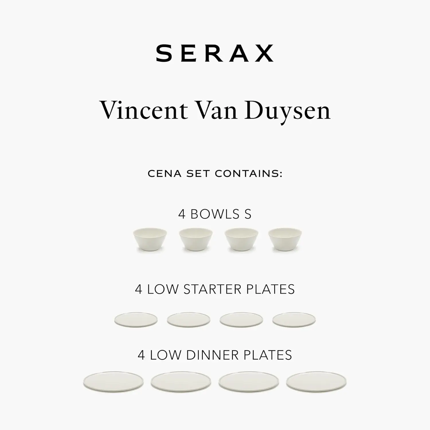 Serax 12-Piece Dinnerware Set for 4, Cena by Vincent Van Duysen, Ivory White Plates and Pasta Bowls, Porcelain Set.