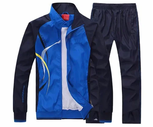 Novo Conjunto dos homens Primavera Outono Homens Sportswear 2 Peça Esporte Terno Jacket + Calça Sweatsuit Homens Roupas de basquete Conjunto Tricô