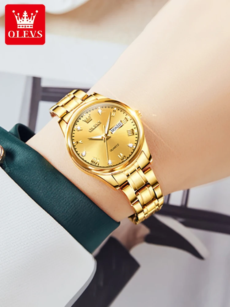 OLEVS Women Wrist Watch Original Watches for Ladies Waterproof Stainless Steel Luxury Quartz Woman Wristwatch Gold reloj hombre