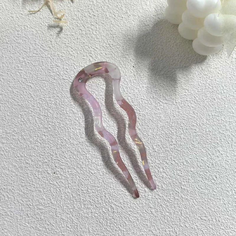 Horquilla en forma de U de ácido acético de alta calidad para mujer, horquilla para la parte posterior de la cabeza, peine, nuevo tocado de bola ondulada