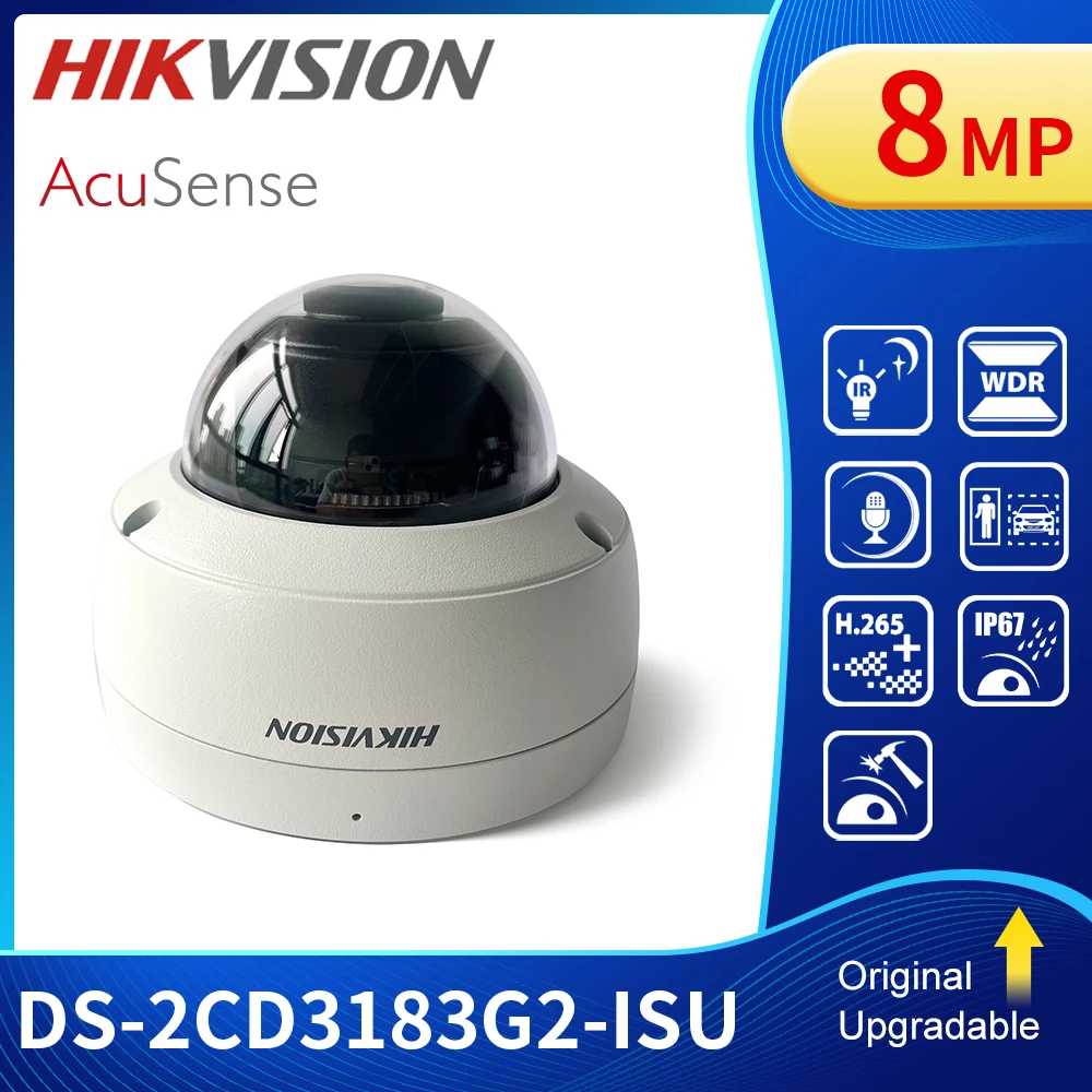 Hikvision DS-2CD3183G2-ISU 8MP AcuSense AI Security Surveillance Cameras POE Built-in Mic vandal-resist IK10 Smart CCTV Camera