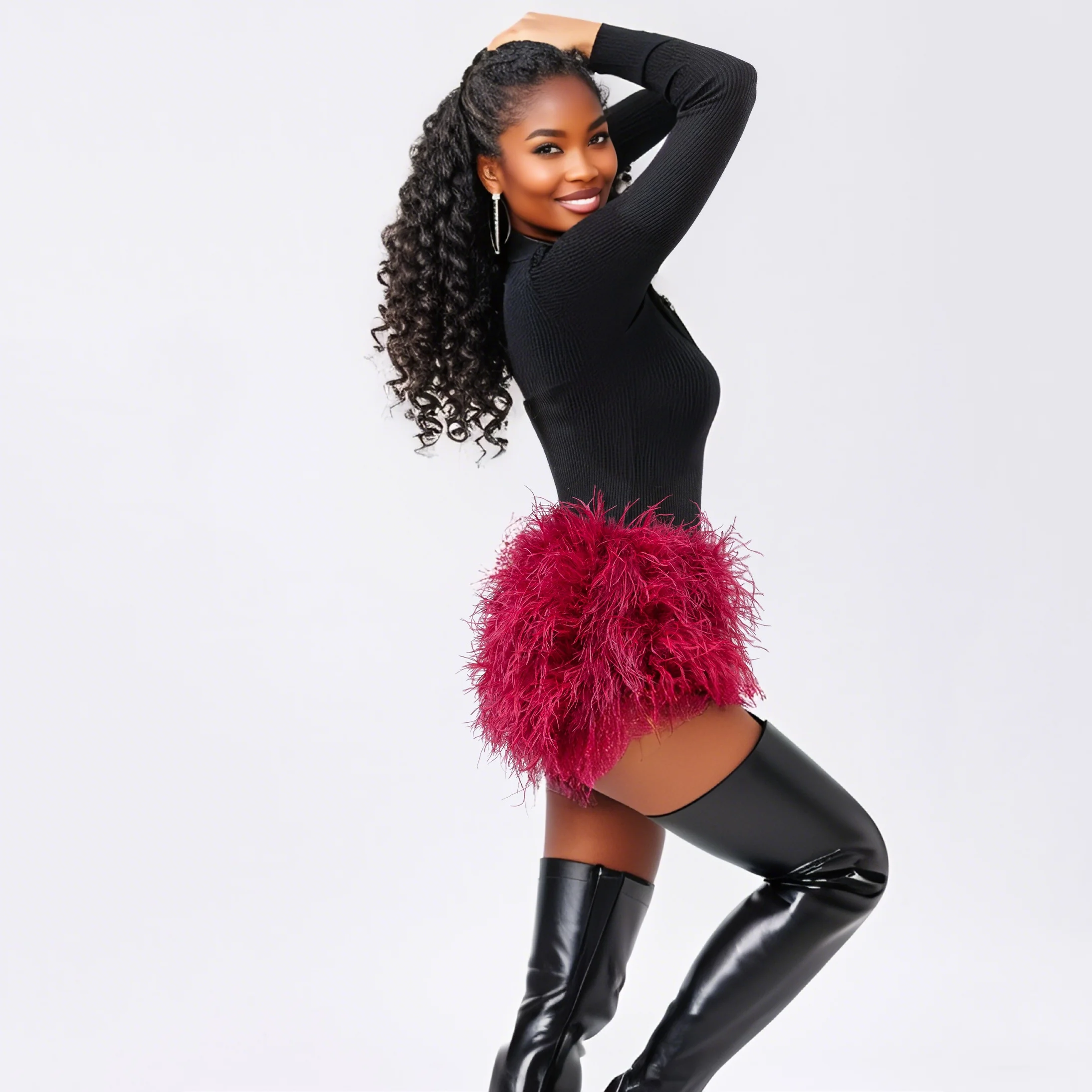 Real Ostrich Feather Fur Short Pants Hot Pants Sex Fashion 23A0409