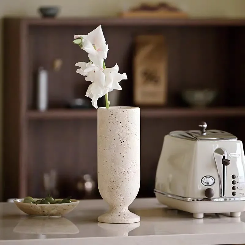 Wabi Sand Wind Creative Travertine Vase for Entrance Dining Table Coffee Table Home Decor Flower Ornament Modern Minimalist