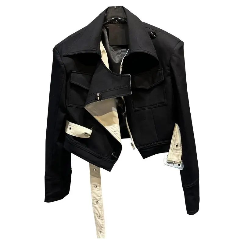 

Faionable ort Jaet Autumn 2025 Pad oulder Double ket Belted Waistline Quilted Fabric Commute Sle Regular Sve