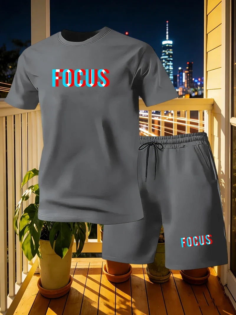 

European American Trendy Men's Vacation and Leisure Essentials! Sports Quick Drying Set, Casual Short Sleeved T-shirt and Shorts