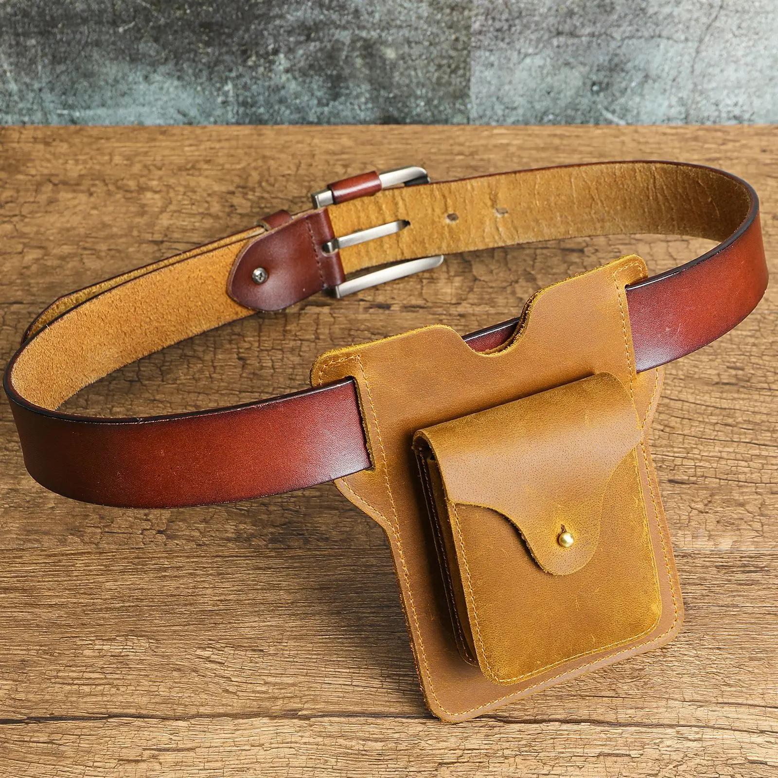 Men's Leather Waist Tool Bag Dual Phone & Multitool Organizer with Lock Flap for Construction Outdoor Sports