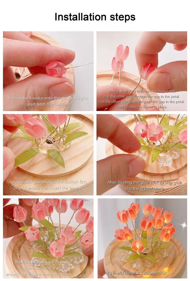 DIY Künstliche Tulpe Blume Nachtlicht Ornamente Handgemachte Nacht LED Nacht Lampe Schlafzimmer Schreibtisch Dekor Geburtstag Geschenke Tisch Lampe – Detail 6