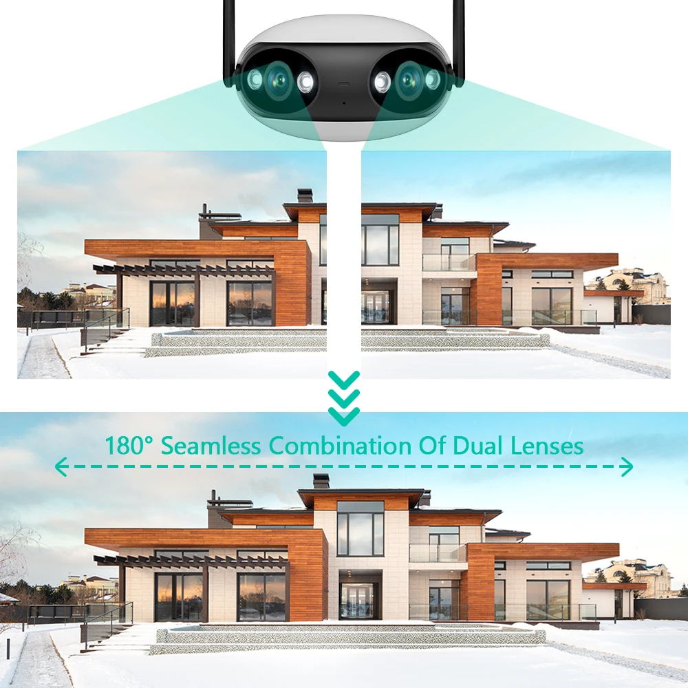 8MP 4K Dual Lens wide angle 180° Wifi IP Camera Outdoor Human Detect Ultra Wide View 4MP Color Night Vision Surveillance Camera