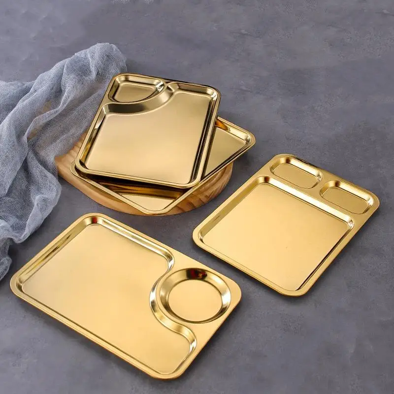 Plato Rectangular de Acero Inoxidable para Barbacoa, Bandeja para Aperitivos, Plancha para Asar, Plato para Pollo Frito con Bandeja para Salsas, Plato para Dumplings