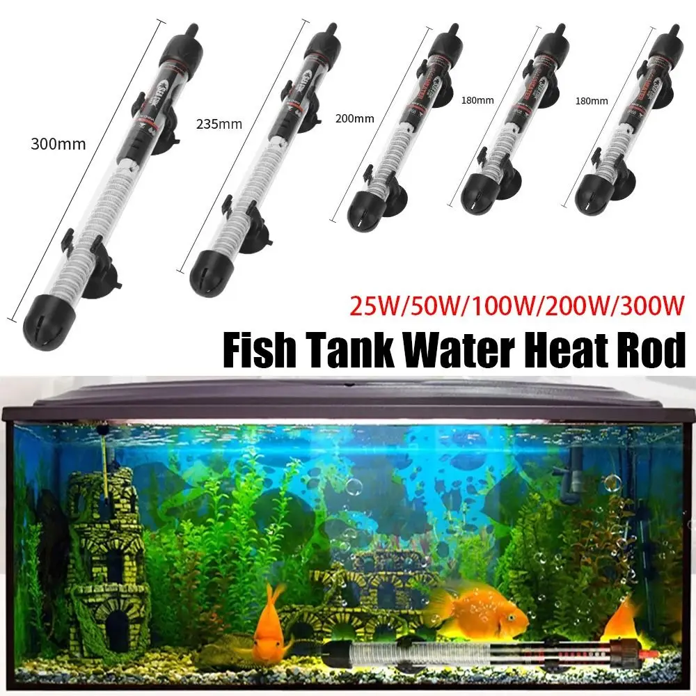 1Pcs 25W/50W/100W/200W/300W Thermostat Heater Rod Aquarium Fish Tank Adjustable Temperature Submersible Heater AT700 220V