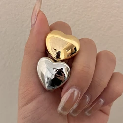 Vintage Metal Smooth Geometric Heart-shaped Chunky Brass Rings for Women European and American Personality Charm Jewelry Gifts