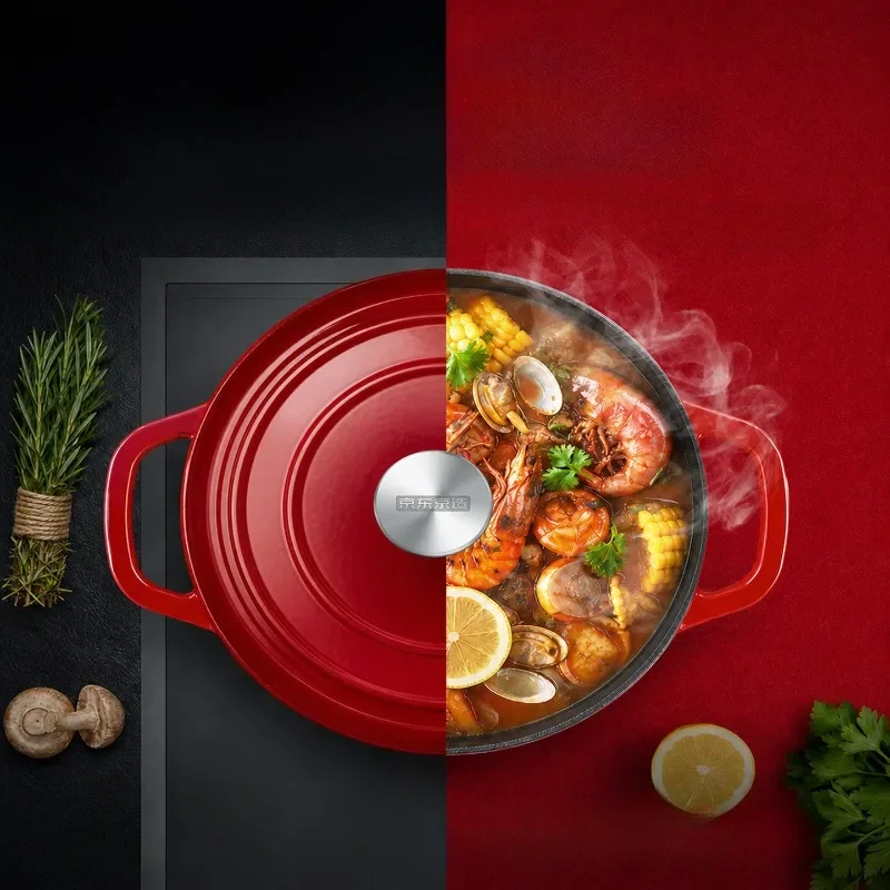 Enameled Cast Iron Dutch Oven, Soup Pot & Stew Pot with Micro Pressure Lid, Seafood Cooker for Home Kitchen, Stewing, Braising