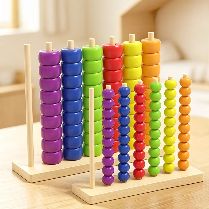 Wooden Montessori Color Sorting Bead Stacking Toy Kids Early Learning Counting Abacus Puzzle Sensory Educational Game for 3+