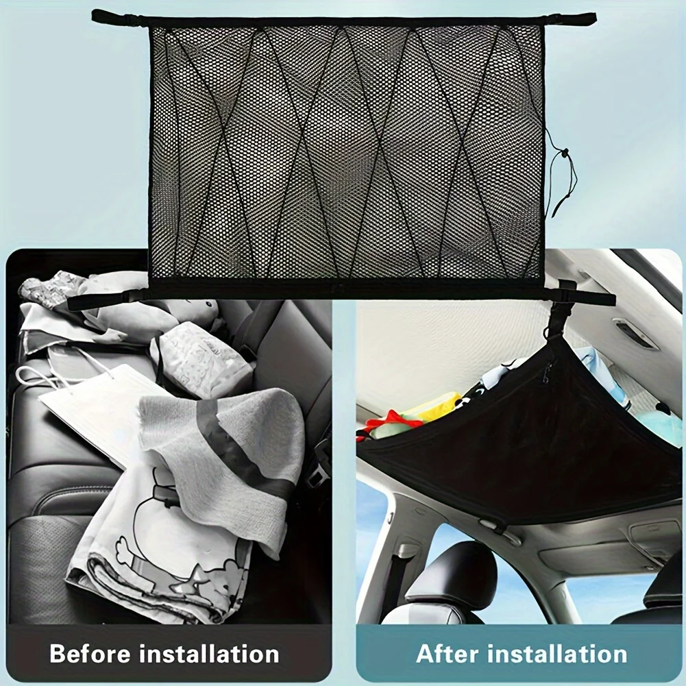 1pc Universal Car Roof Mesh Bag, Car Storage Cargo Zipper Adjustable Net, Sundries Organizer