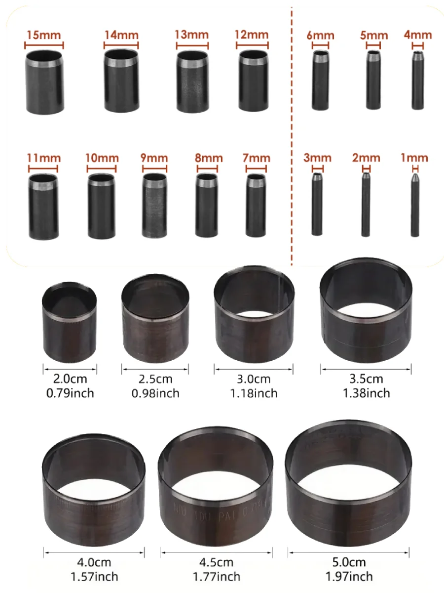22-teiliges Lochstanzer-Set (1-50 mm), Hohlstanzer-Werkzeugset mit Etui, Lederhandwerk-Werkzeugset für handgemachtes DIY-Basteln