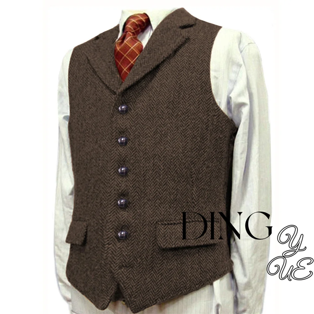 V Neck Lapel Men's Suits Vest Casual Classic Formal Business Herringbone Slim Fit Men's Waistcoat For Wedding Groomsmen