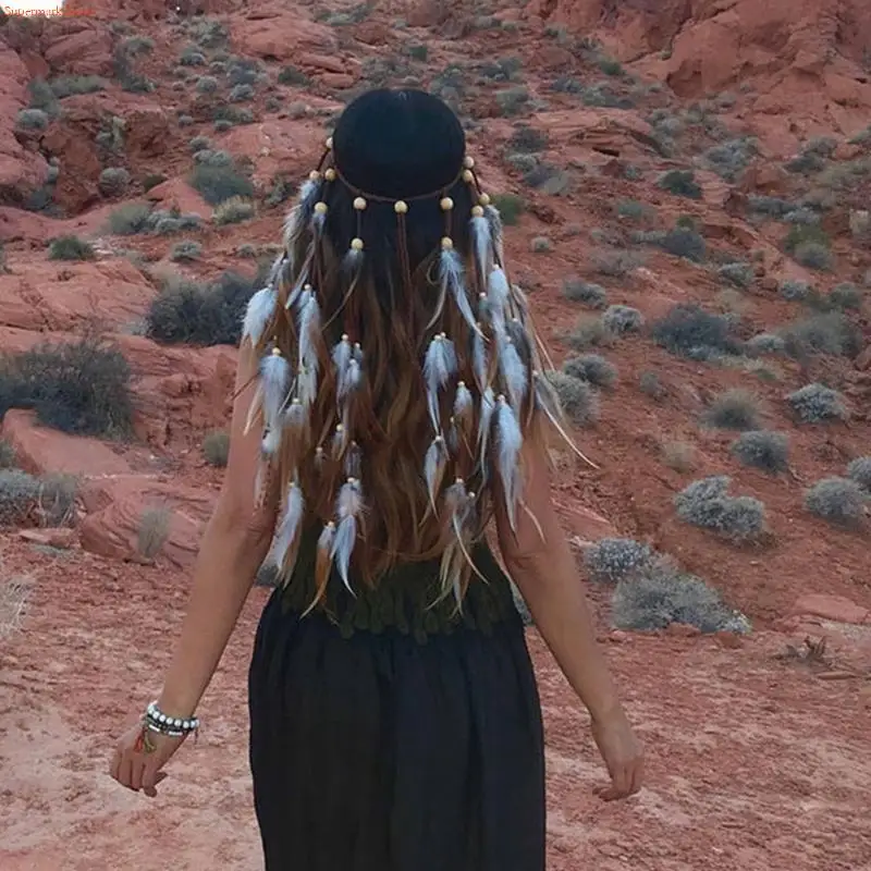 

Q5WE повязка на голову в этническом стиле с перьями и кистями, головной убор, индийский головной убор