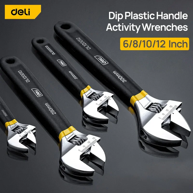 Deli Adjustable Wrench Car Bicycle Wrenchs Dip Plastic Carbon Steel Universal Spanner Mechanical Workshop Hand Repair Tools