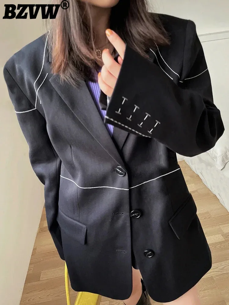 BZVW Women's Casual Blazer 2025 Spring New Notched Long Sleeves Single Breasted Block Color Minimalism Coats Female 25Z1660