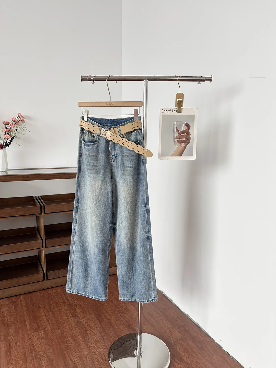 

Retro High Waist Wide Leg Blue Denim Pants Women's Summer Fashion Straight Cut Long Trousers with Belt Korean Style Chic
