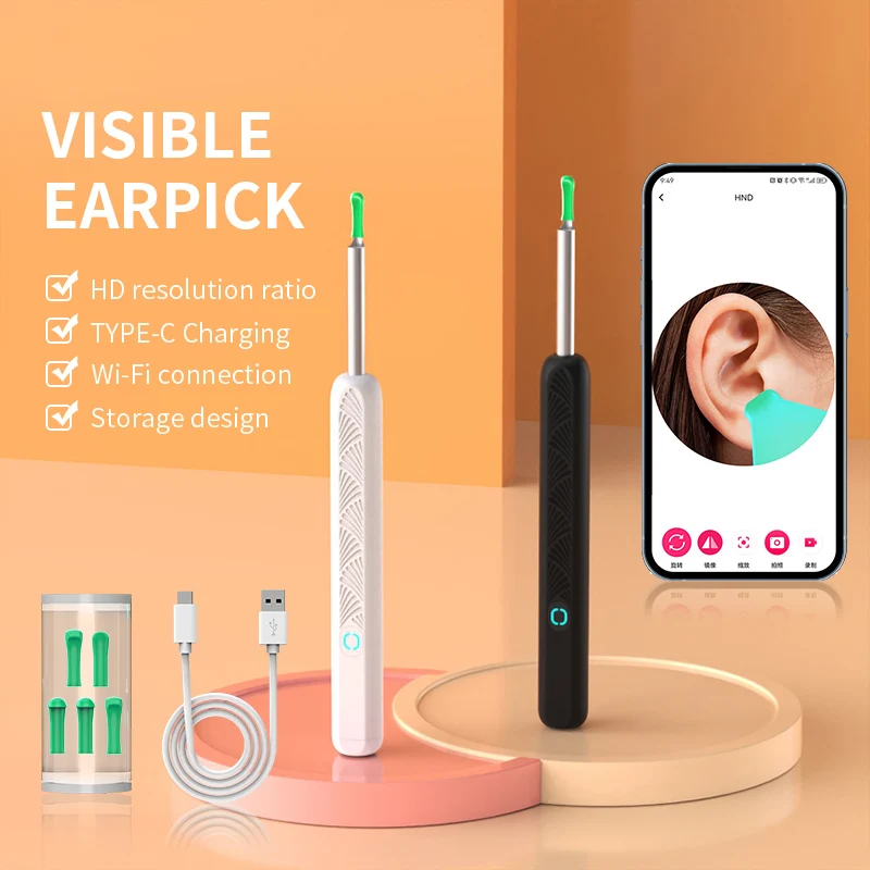 Visual Ear Cleaner with Camera Wireless Ear Sticks Otoscope USB C Charging Endoscope Ear Wax Removal Tools Earpick MIni Camera