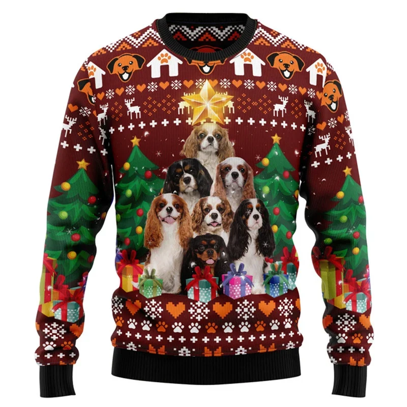 Christmas Santa Claus Cartoon Dog Clothes Retro Winter Ugly Sweater 3D Printed Harajuku Pullover Casual Funny Long Sleeves Tops