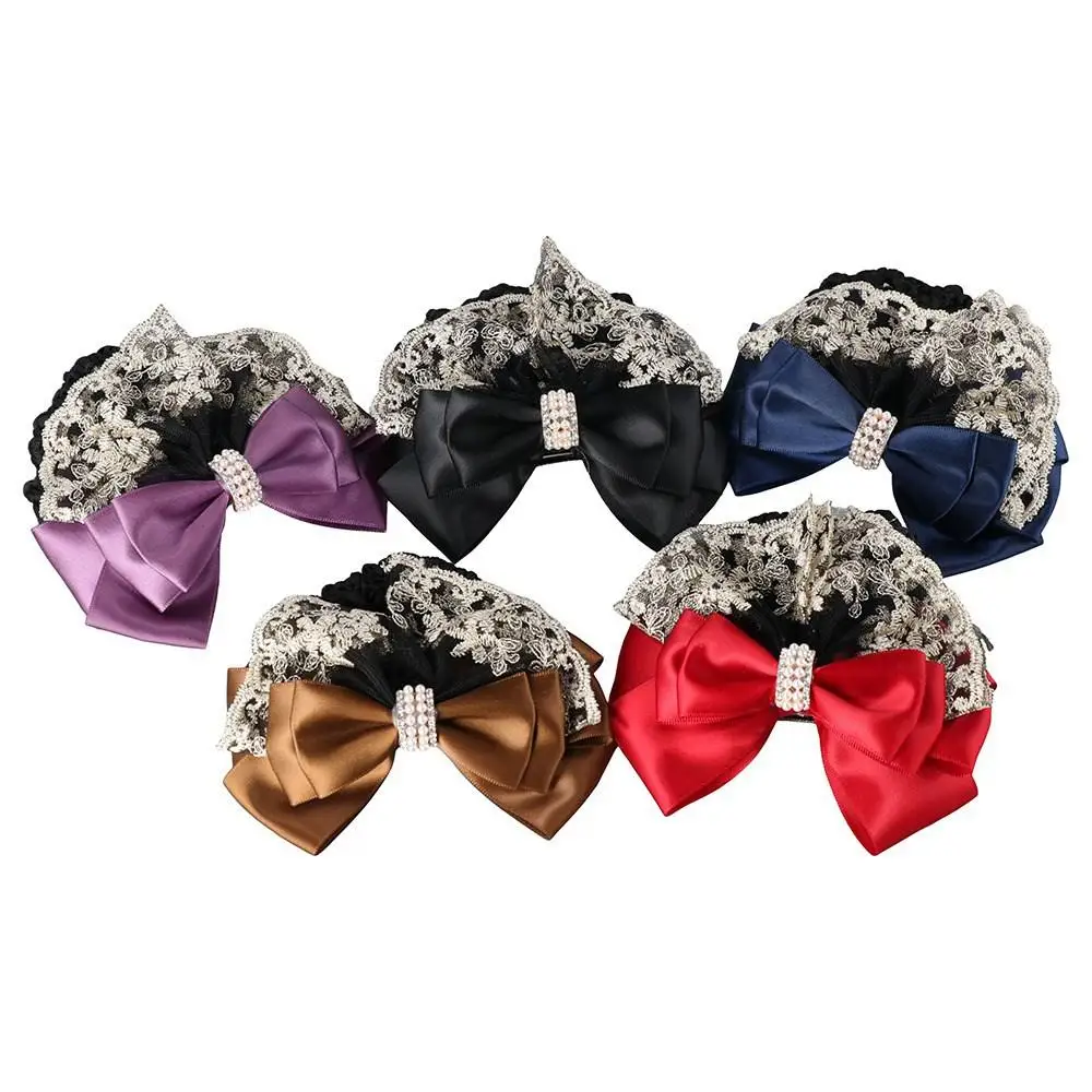 Satin Snood Hair Accessories Floral Lace Flight Attendant Professional Lady Hair Clip Hairgrips Lace Bow Bow Hair Net