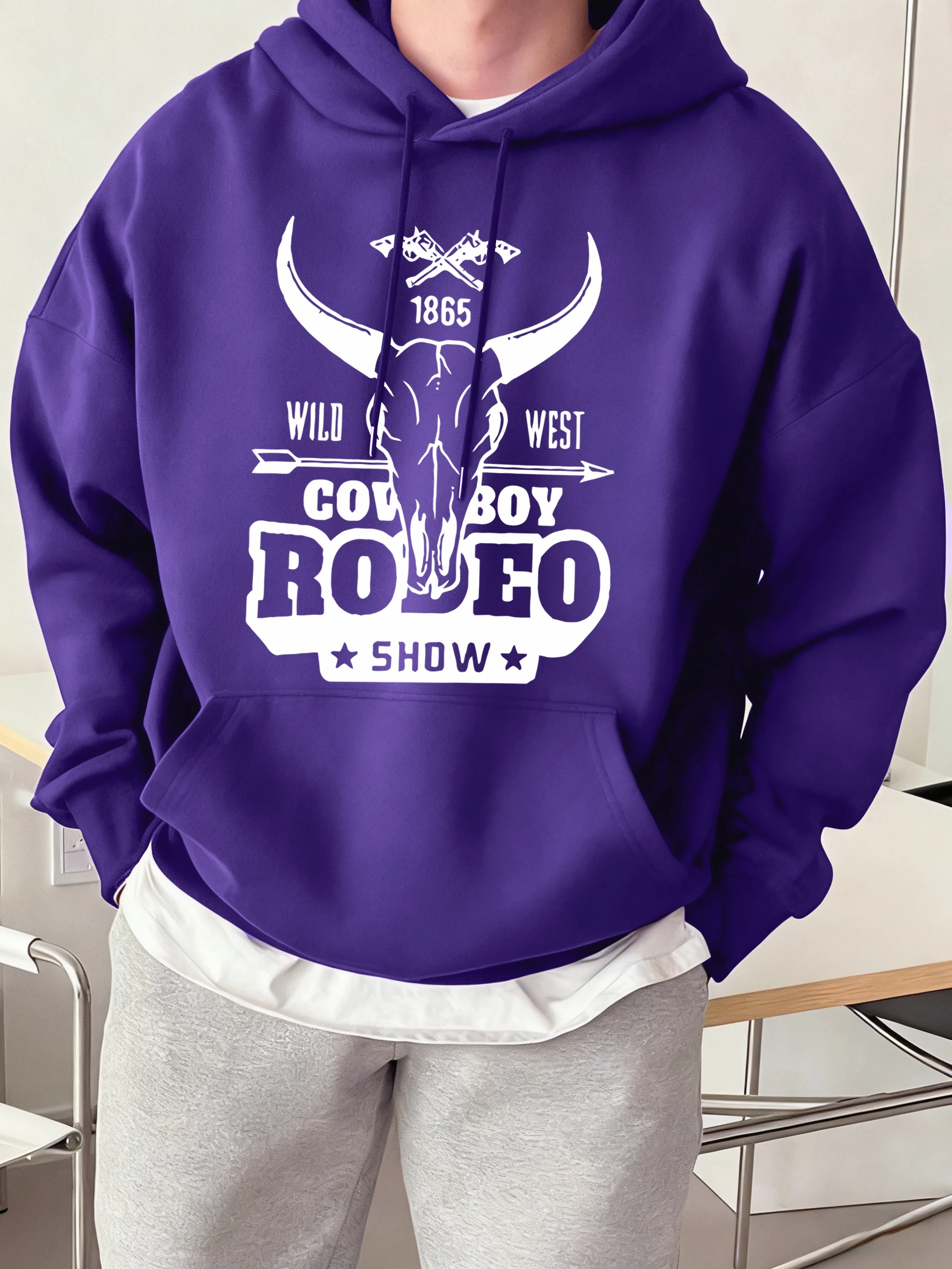 وايلد ويست رود شو طباعة فضفاض هوديس الرجال جيب ملابس رياضية لينة الصوف بلوزات كبيرة الحجم الخريف موضة ملابس للجنسين