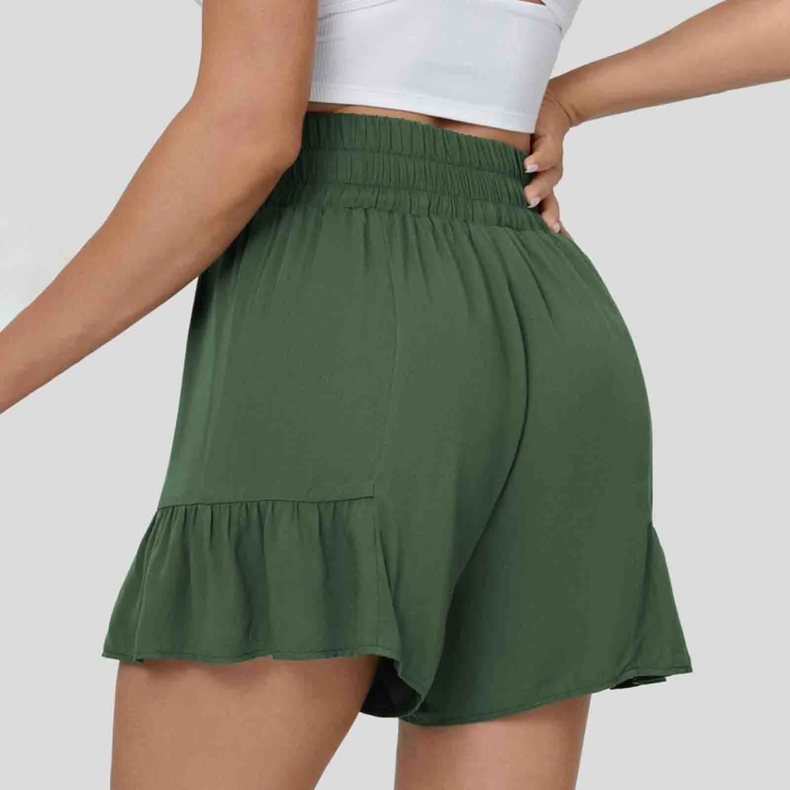 Women'S Summer Shorts Causal Solid Color High Waisted Wide Leg Shorts Thin Elastic Waist Lace-Up Yoga Jogger Short Pants