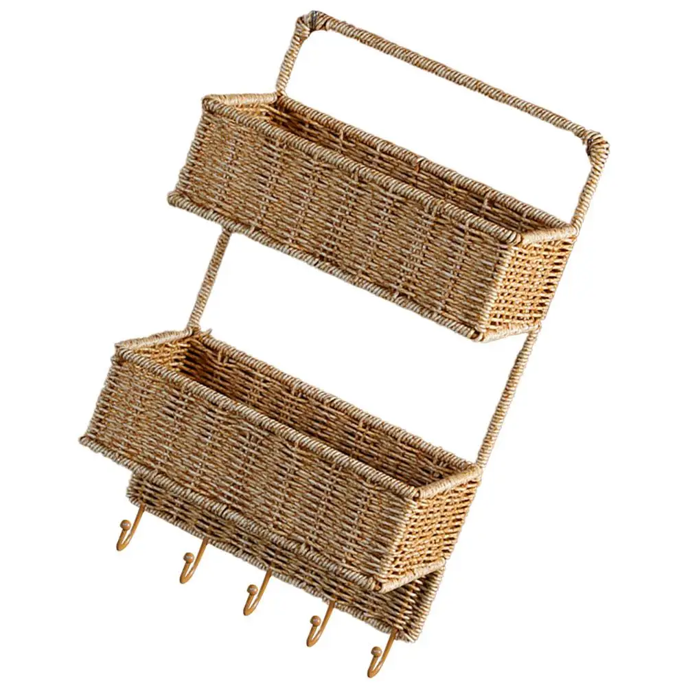 

Wall Shelf Wall-mounted Fruit Baskets for Kitchen Multi-layer Vegetable Hanging Plastic Rattan