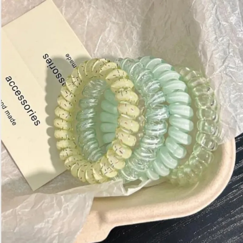 Colorful Jelly Phone Cord Hair Bands, Translucent Spiral Hair Ties, Fashionable Hair Accessories, Perfect for Daily Styling - Detail 1